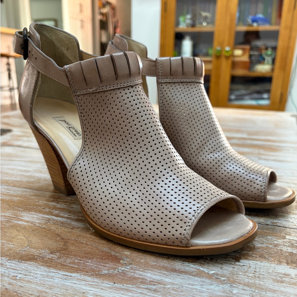 Paul Green Peep-Toe Perforated Leather Sandals - Taupe